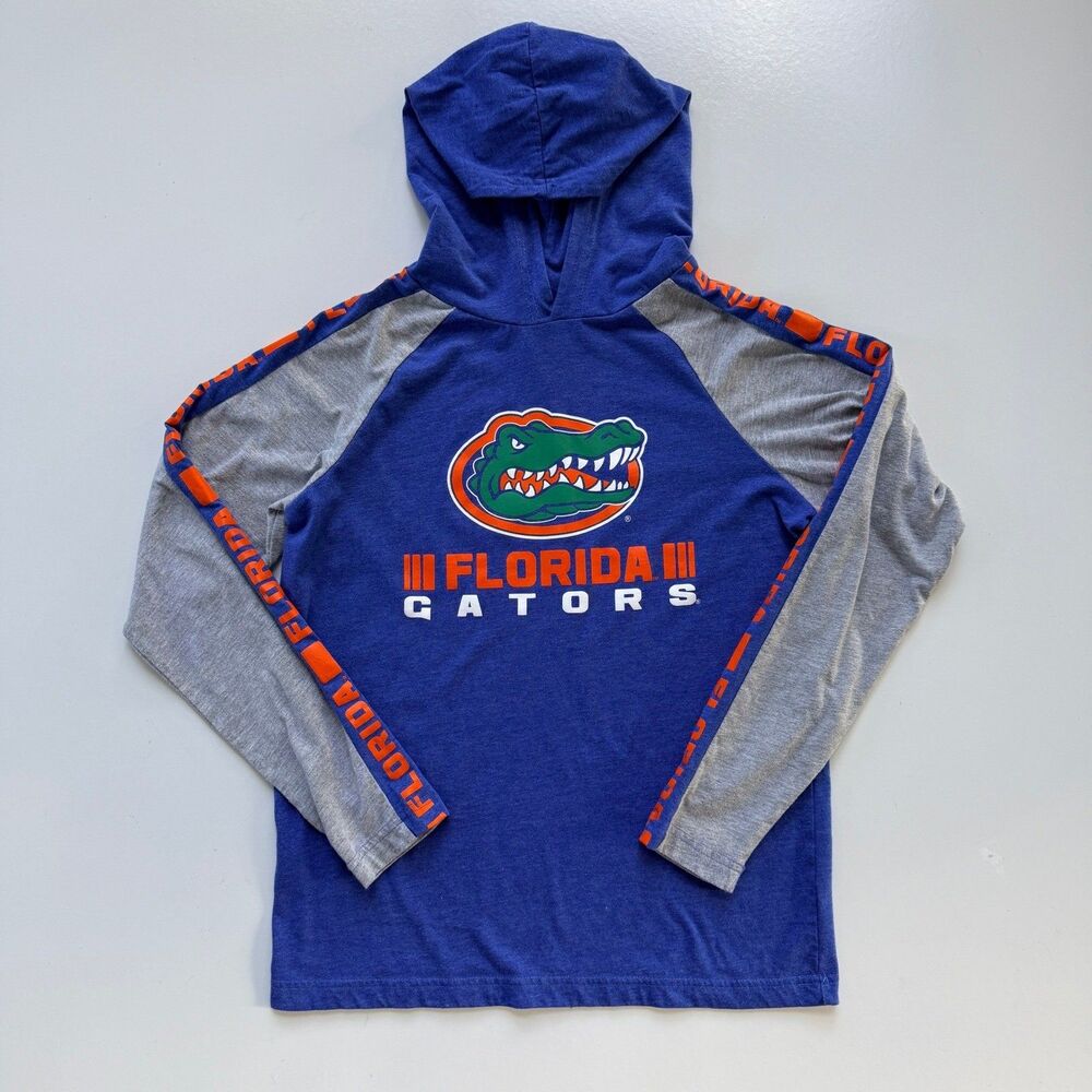 Florida Gators Youth Hoodie T-Shirt Size L 16-18 Long Sleeve Blue Gray Raglan